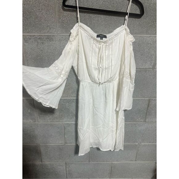 Naif Women's Off the Shoulder Dress Sz XL White Crochet Accent Boho Chic - Picture 2 of 5